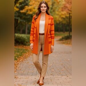 St. John Striped Long Sleeve Open Front Cardigan Size P/XS